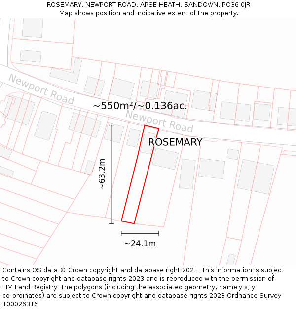 ROSEMARY, NEWPORT ROAD, APSE HEATH, SANDOWN, PO36 0JR: Plot and title map