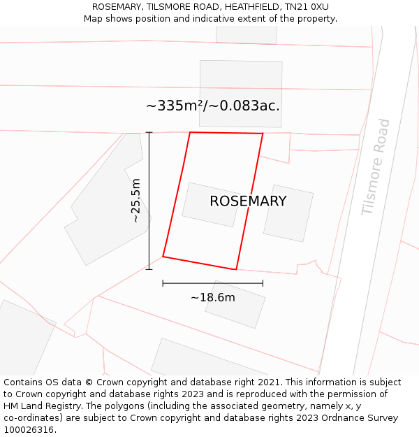 ROSEMARY, TILSMORE ROAD, HEATHFIELD, TN21 0XU: Plot and title map