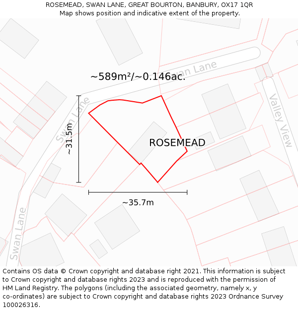 ROSEMEAD, SWAN LANE, GREAT BOURTON, BANBURY, OX17 1QR: Plot and title map