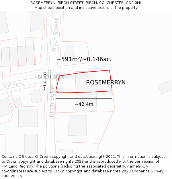 ROSEMERRYN, BIRCH STREET, BIRCH, COLCHESTER, CO2 0NL: Plot and title map