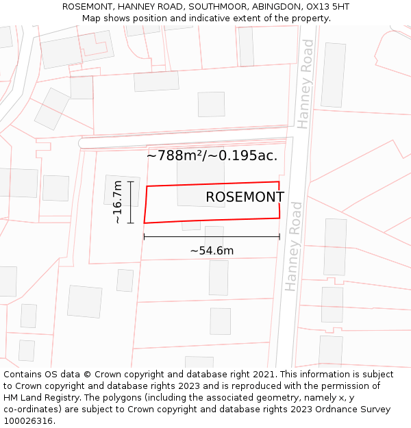 ROSEMONT, HANNEY ROAD, SOUTHMOOR, ABINGDON, OX13 5HT: Plot and title map