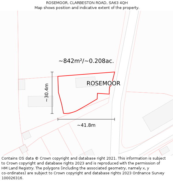 ROSEMOOR, CLARBESTON ROAD, SA63 4QH: Plot and title map