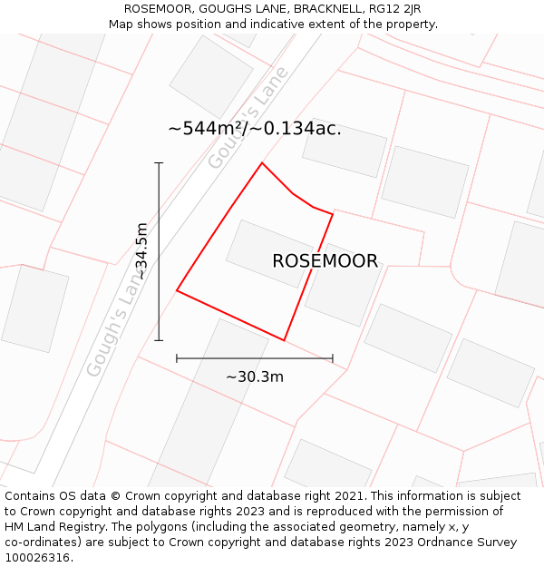 ROSEMOOR, GOUGHS LANE, BRACKNELL, RG12 2JR: Plot and title map