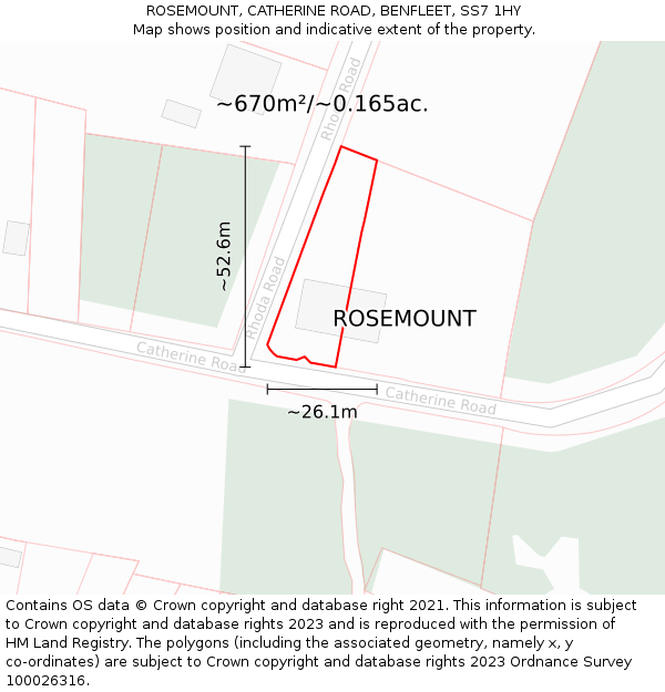 ROSEMOUNT, CATHERINE ROAD, BENFLEET, SS7 1HY: Plot and title map