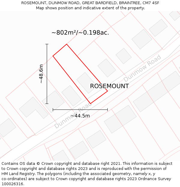 ROSEMOUNT, DUNMOW ROAD, GREAT BARDFIELD, BRAINTREE, CM7 4SF: Plot and title map