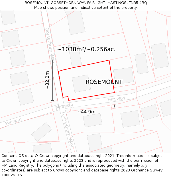 ROSEMOUNT, GORSETHORN WAY, FAIRLIGHT, HASTINGS, TN35 4BQ: Plot and title map