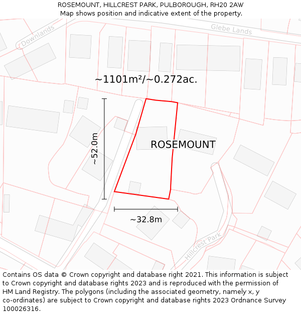 ROSEMOUNT, HILLCREST PARK, PULBOROUGH, RH20 2AW: Plot and title map