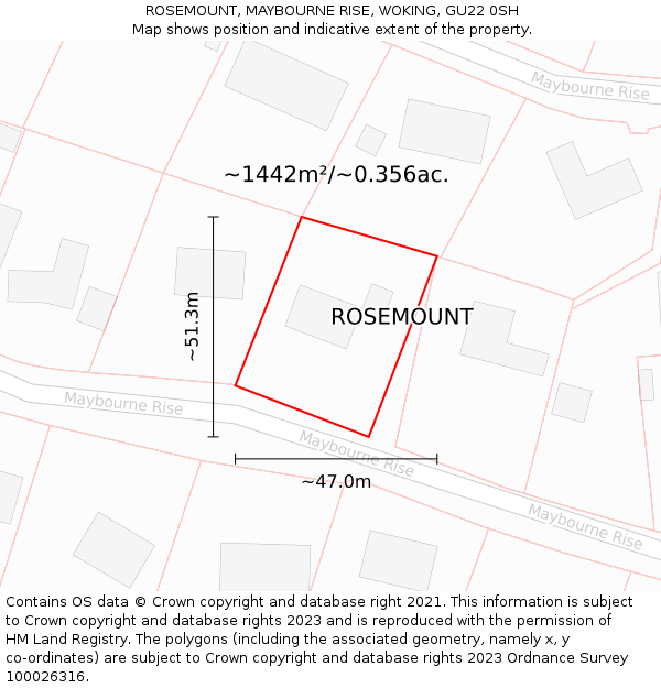 ROSEMOUNT, MAYBOURNE RISE, WOKING, GU22 0SH: Plot and title map