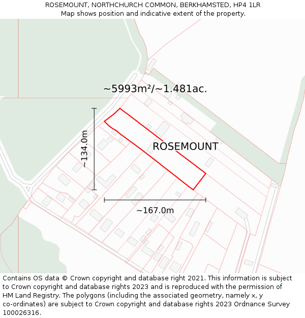 ROSEMOUNT, NORTHCHURCH COMMON, BERKHAMSTED, HP4 1LR: Plot and title map
