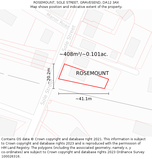 ROSEMOUNT, SOLE STREET, GRAVESEND, DA12 3AX: Plot and title map