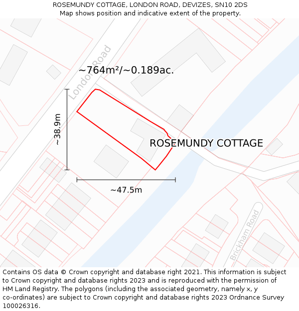 ROSEMUNDY COTTAGE, LONDON ROAD, DEVIZES, SN10 2DS: Plot and title map