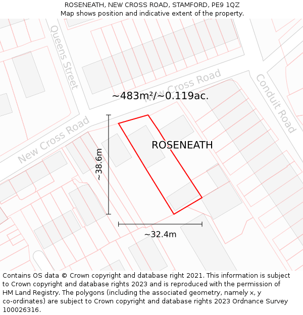 ROSENEATH, NEW CROSS ROAD, STAMFORD, PE9 1QZ: Plot and title map