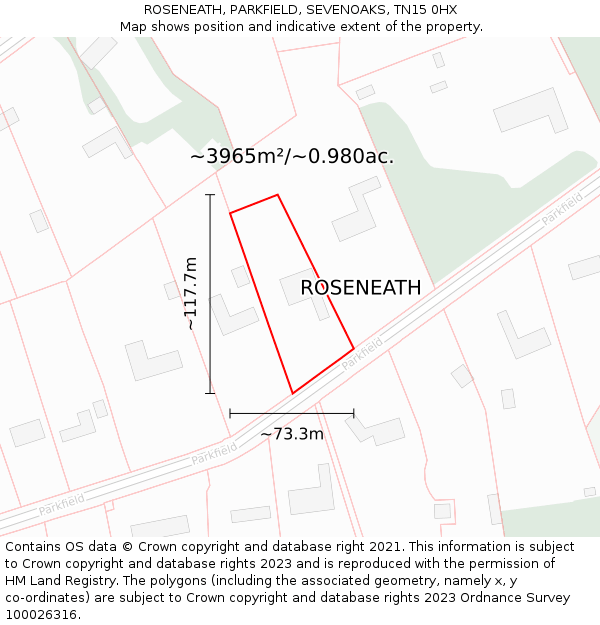 ROSENEATH, PARKFIELD, SEVENOAKS, TN15 0HX: Plot and title map