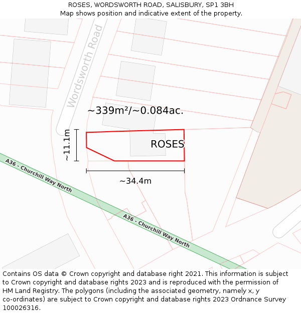 ROSES, WORDSWORTH ROAD, SALISBURY, SP1 3BH: Plot and title map