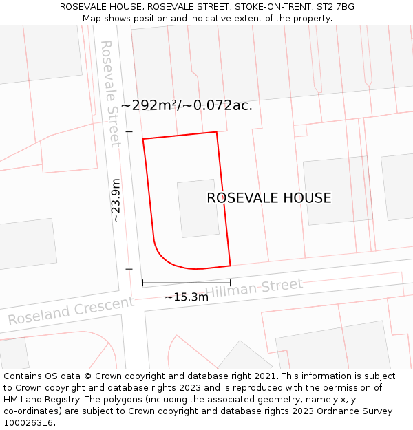 ROSEVALE HOUSE, ROSEVALE STREET, STOKE-ON-TRENT, ST2 7BG: Plot and title map