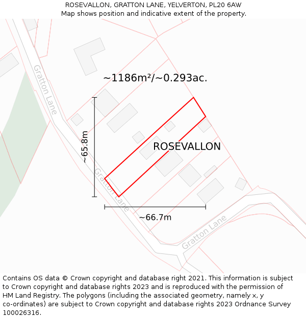 ROSEVALLON, GRATTON LANE, YELVERTON, PL20 6AW: Plot and title map