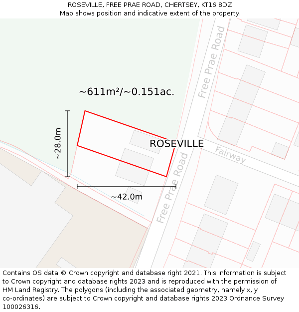 ROSEVILLE, FREE PRAE ROAD, CHERTSEY, KT16 8DZ: Plot and title map