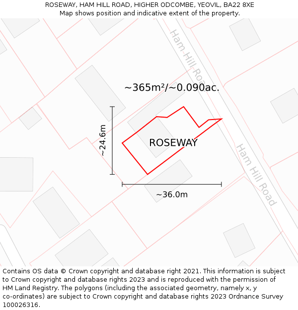 ROSEWAY, HAM HILL ROAD, HIGHER ODCOMBE, YEOVIL, BA22 8XE: Plot and title map