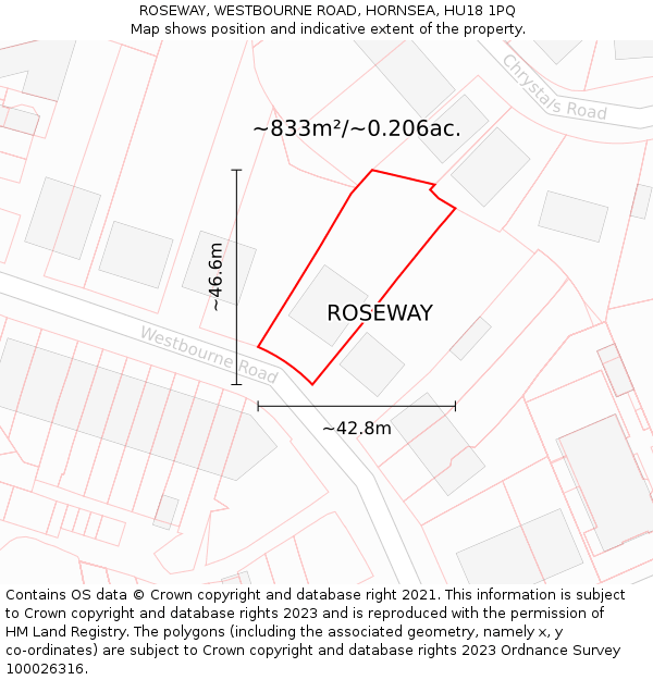 ROSEWAY, WESTBOURNE ROAD, HORNSEA, HU18 1PQ: Plot and title map