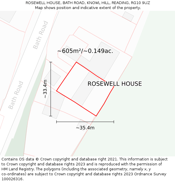 ROSEWELL HOUSE, BATH ROAD, KNOWL HILL, READING, RG10 9UZ: Plot and title map