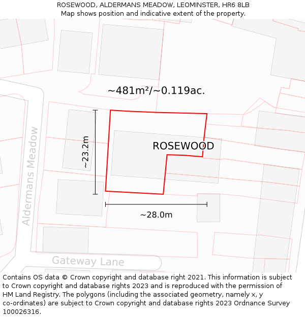 ROSEWOOD, ALDERMANS MEADOW, LEOMINSTER, HR6 8LB: Plot and title map