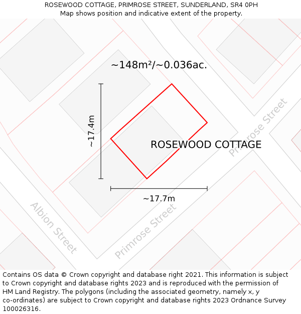 ROSEWOOD COTTAGE, PRIMROSE STREET, SUNDERLAND, SR4 0PH: Plot and title map