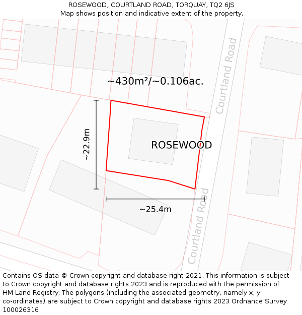 ROSEWOOD, COURTLAND ROAD, TORQUAY, TQ2 6JS: Plot and title map