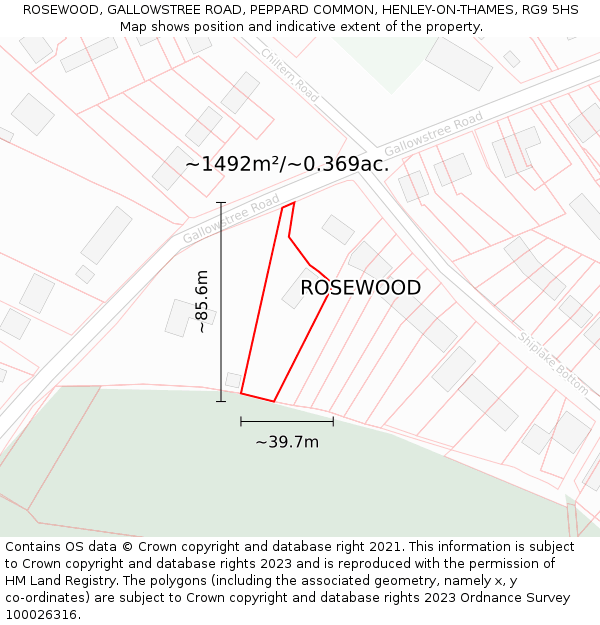 ROSEWOOD, GALLOWSTREE ROAD, PEPPARD COMMON, HENLEY-ON-THAMES, RG9 5HS: Plot and title map