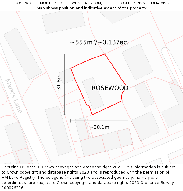 ROSEWOOD, NORTH STREET, WEST RAINTON, HOUGHTON LE SPRING, DH4 6NU: Plot and title map