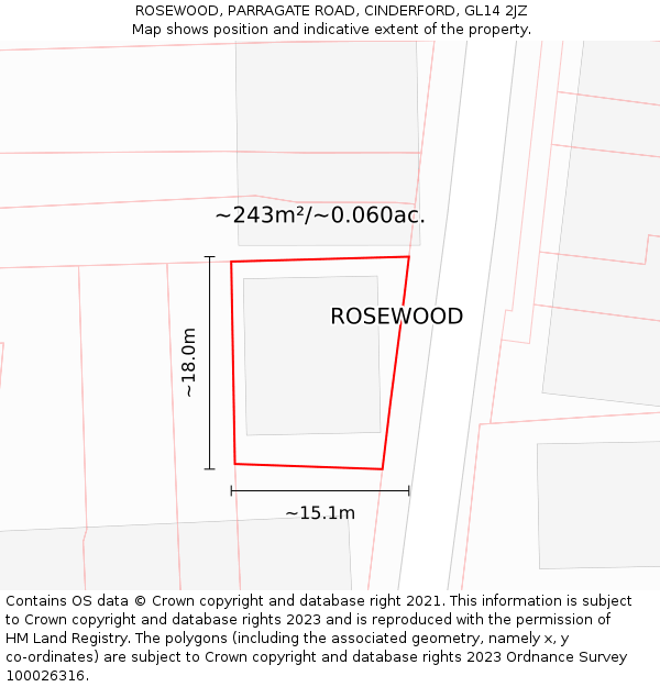 ROSEWOOD, PARRAGATE ROAD, CINDERFORD, GL14 2JZ: Plot and title map