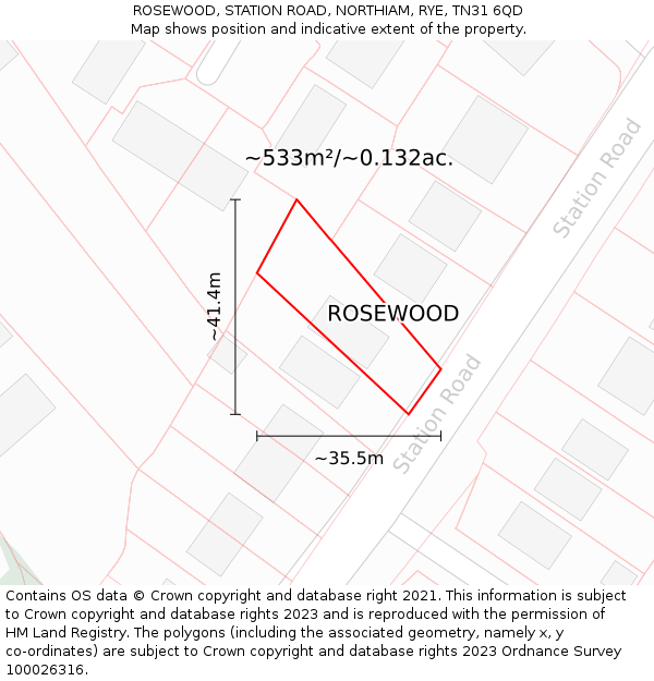 ROSEWOOD, STATION ROAD, NORTHIAM, RYE, TN31 6QD: Plot and title map