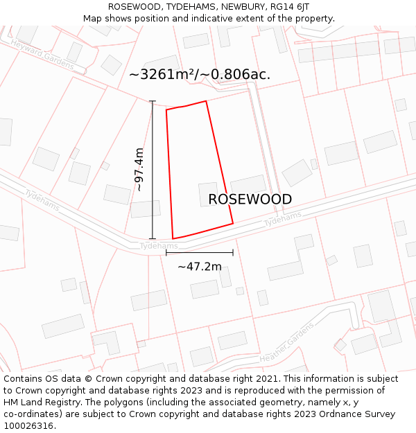 ROSEWOOD, TYDEHAMS, NEWBURY, RG14 6JT: Plot and title map