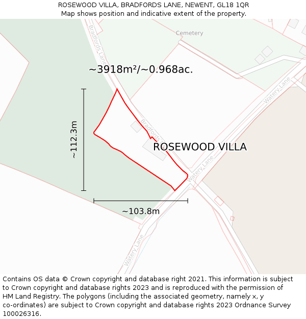 ROSEWOOD VILLA, BRADFORDS LANE, NEWENT, GL18 1QR: Plot and title map