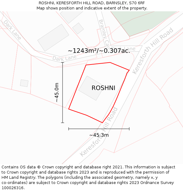ROSHNI, KERESFORTH HILL ROAD, BARNSLEY, S70 6RF: Plot and title map