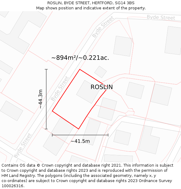 ROSLIN, BYDE STREET, HERTFORD, SG14 3BS: Plot and title map