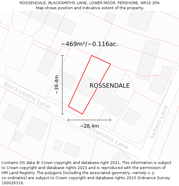 ROSSENDALE, BLACKSMITHS LANE, LOWER MOOR, PERSHORE, WR10 2PA: Plot and title map