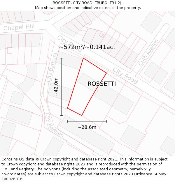ROSSETTI, CITY ROAD, TRURO, TR1 2JL: Plot and title map