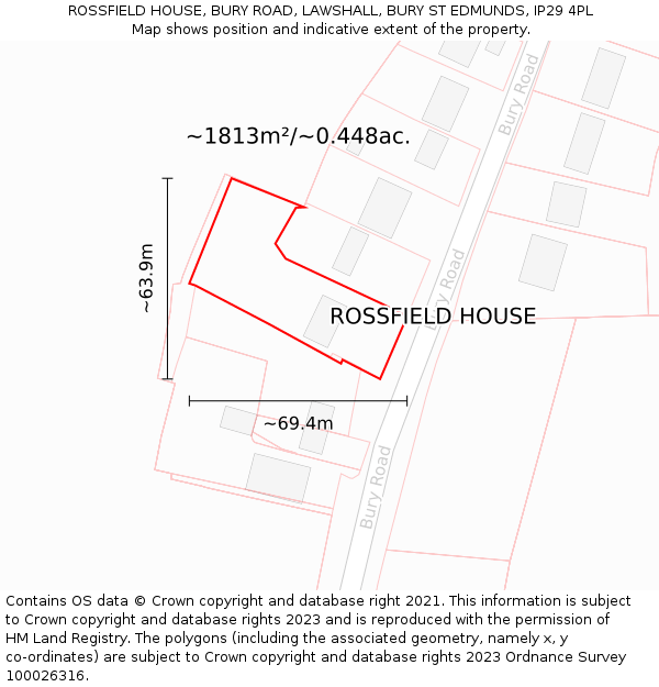 ROSSFIELD HOUSE, BURY ROAD, LAWSHALL, BURY ST EDMUNDS, IP29 4PL: Plot and title map