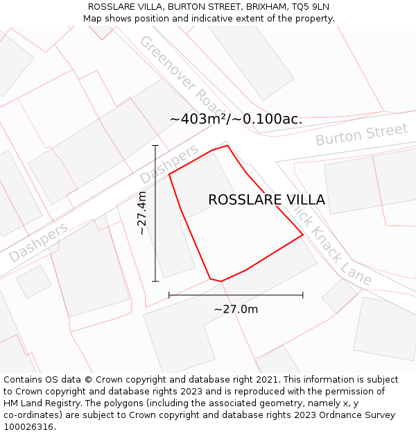 ROSSLARE VILLA, BURTON STREET, BRIXHAM, TQ5 9LN: Plot and title map
