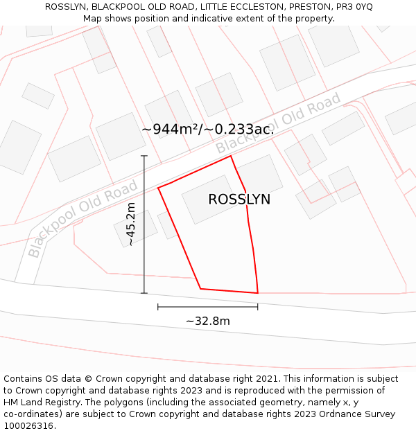 ROSSLYN, BLACKPOOL OLD ROAD, LITTLE ECCLESTON, PRESTON, PR3 0YQ: Plot and title map