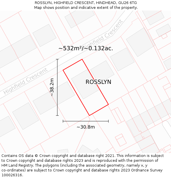 ROSSLYN, HIGHFIELD CRESCENT, HINDHEAD, GU26 6TG: Plot and title map