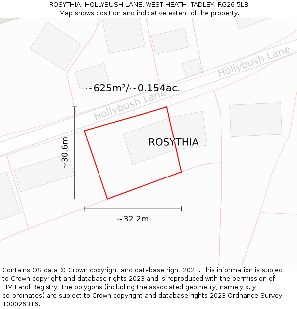 ROSYTHIA, HOLLYBUSH LANE, WEST HEATH, TADLEY, RG26 5LB: Plot and title map