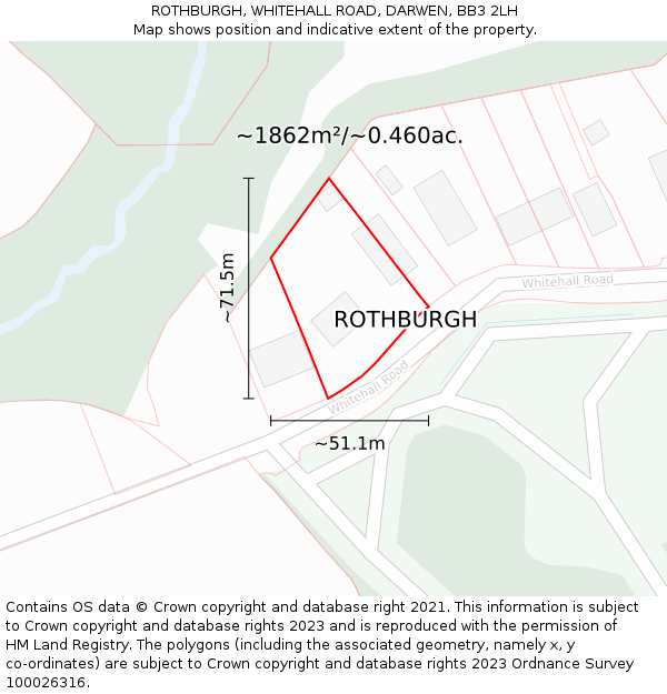 ROTHBURGH, WHITEHALL ROAD, DARWEN, BB3 2LH: Plot and title map