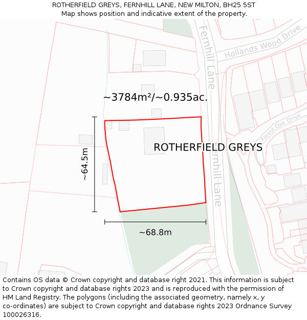 ROTHERFIELD GREYS, FERNHILL LANE, NEW MILTON, BH25 5ST: Plot and title map