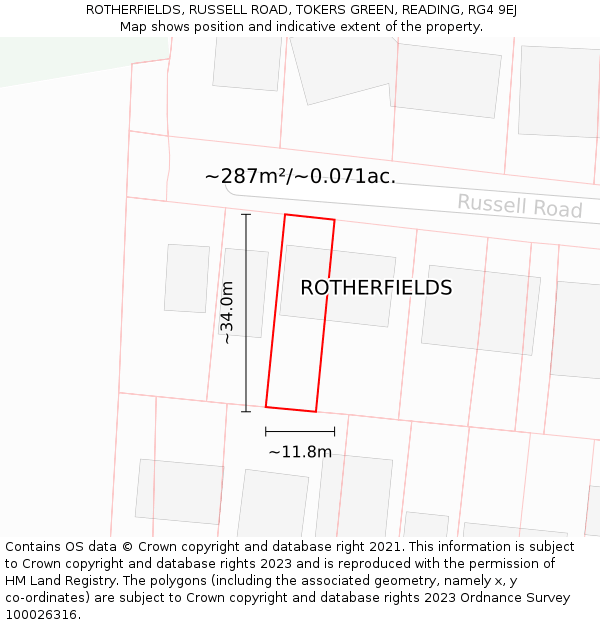 ROTHERFIELDS, RUSSELL ROAD, TOKERS GREEN, READING, RG4 9EJ: Plot and title map