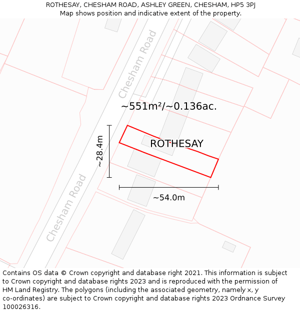 ROTHESAY, CHESHAM ROAD, ASHLEY GREEN, CHESHAM, HP5 3PJ: Plot and title map