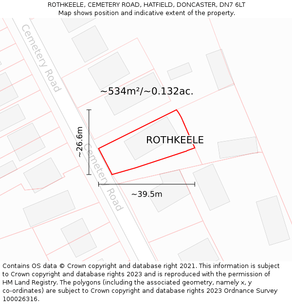 ROTHKEELE, CEMETERY ROAD, HATFIELD, DONCASTER, DN7 6LT: Plot and title map