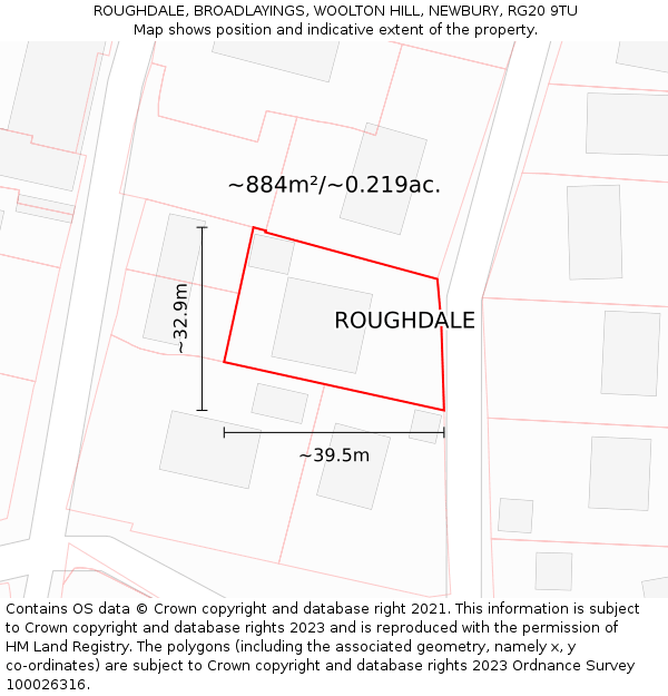 ROUGHDALE, BROADLAYINGS, WOOLTON HILL, NEWBURY, RG20 9TU: Plot and title map