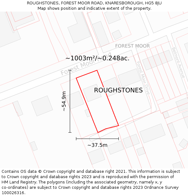 ROUGHSTONES, FOREST MOOR ROAD, KNARESBOROUGH, HG5 8JU: Plot and title map