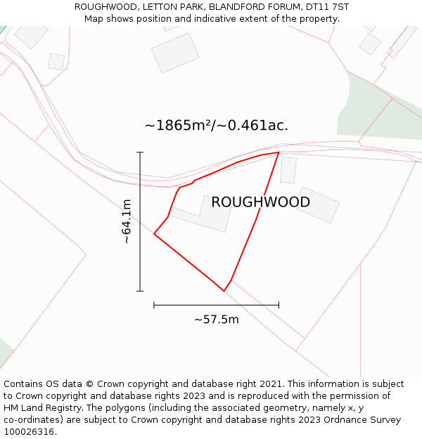 ROUGHWOOD, LETTON PARK, BLANDFORD FORUM, DT11 7ST: Plot and title map